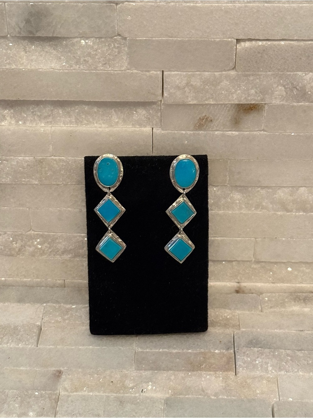 Kingman Turquoise & Sterling Silver Handmade Earrings- Women Jewelry
